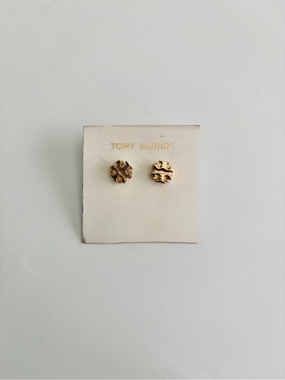 Tory Burch Gold Double T Logo Stud Earrings NWT